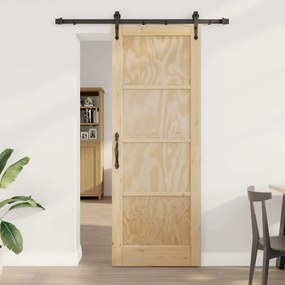 vidaXL Συρόμενη Πόρτα Άλλο Καφέ 78 x 211 εκ Μασίφ ξύλο πεύκου