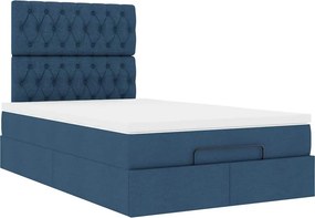 vidaXL Οθωμανικό κρεβάτι με στρώμα &amp; LEDs Μπλε 120x200 cm Ύφασμα