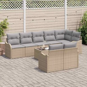 vidaXL Σετ Καναπέ Κήπου με μαξιλάρι 9 pcs Μπεζ Πολυ ράταν