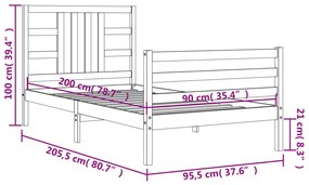 Πλαίσιο Κρεβατιού με Κεφαλάρι Μελί 90 x 200 εκ. από Μασίφ Ξύλο - Καφέ