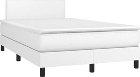 vidaXL Κρεβάτι Boxspring με Στρώμα Λευκό 120x190εκ.από Συνθετικό Δέρμα