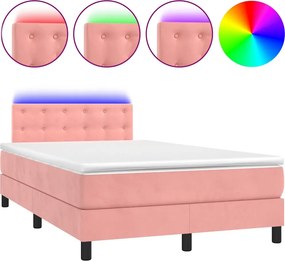 vidaXL Κρεβάτι Boxspring με Στρώμα &amp; LED Ροζ 120x190 εκ. Βελούδινο