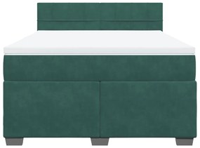 vidaXL Κρεβάτι Boxspring με Στρώμα Σκούρο Πράσινο 160x200εκ. Βελούδινο