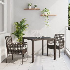 vidaXL Σέτ τραπεζαρίας κήπου 3 τεμαχίων με μαξιλάρια, καφέ, φτιαγμένο από πολυκαρβόνιο.