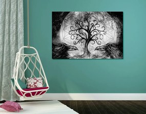 Εικόνα μαγικό δέντρο της ζωής σε ασπρόμαυρο σχέδιο - 120x80