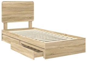 vidaXL Κρεβάτι Αποθήκης Δρύς Sonoma 90 x 190 cm Επεξεργασμένο ξύλο