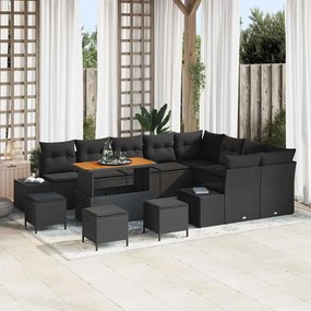 vidaXL Σετ Καναπέ Κήπου με μαξιλάρι 13 pcs Μαύρο Πολυ ράταν