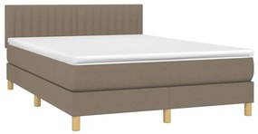 vidaXL Κρεβάτι Boxspring με Στρώμα &amp; LED Taupe 140x190 εκ. Υφασμάτινο