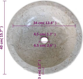 vidaXL Νιπτήρας Κρεμ 40 εκ. Μαρμάρινος