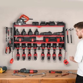 VEVOR Power Tool Organizer Wall Mount, 4-Layer Storage Rack with 8 Drill Holders, Tools Holder and Storage Rack with Side Pegboards, Garage Tool Organizer for Garage, Workbench, and Workshop