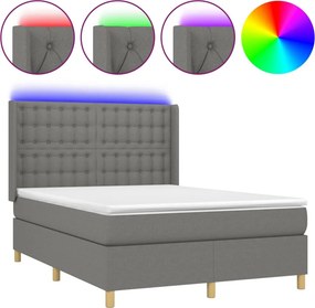 vidaXL Κρεβάτι Boxspring με Στρώμα &amp; LED Σκ.Γκρι 140x190εκ. Υφασμάτινο