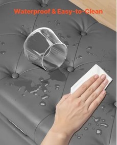 VEVOR Button-Tufted Storage Ottoman Bench Rolled Arm PU Leather Wood Legs Gray