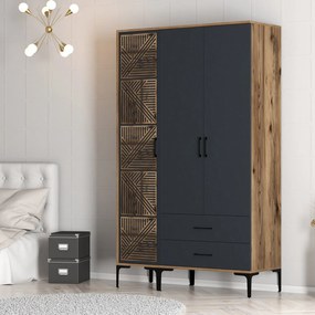 Τριφυλλη Ντουλαπα Καρυδια/Ανθρακι KUMSAL 47.5x120x201.4