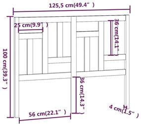 Κεφαλάρι Κρεβατιού Μαύρο 125,5 x 4 x 100 εκ. Μασίφ Ξύλο Πεύκου - Μαύρο