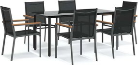 VidaXL Σετ Τραπεζαρίας Κήπου 7 Τεμαχίων Μαύρο Textilene & Ατσάλι