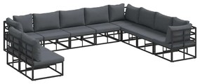 vidaXL Σετ Καναπέ Κήπου με μαξιλάρι 10 pcs Μαύρο Αλουμίνιο
