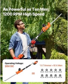 VEVOR Extendable Cordless Electric Hedge Trimmer 20V 1200RMP with 20in Blade