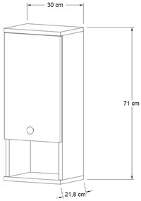 Ντουλάπι μπάνιου επιτοίχιο Mis Megapap χρώμα λευκό 30x21,8x71εκ.