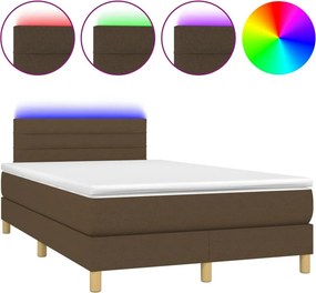 vidaXL Κρεβάτι Boxspring με Στρώμα &amp; LED Σκ.Καφέ 120x200 εκ Υφασμάτινο