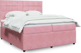 vidaXL Κρεβάτι Boxspring με Στρώμα Ροζ 200x200 εκ. Βελούδινο