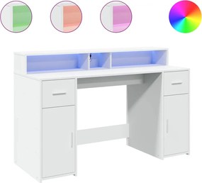 vidaXL Γραφείο με LED Λευκό 140x55x91 εκ. από Επεξεργασμένο Ξύλο