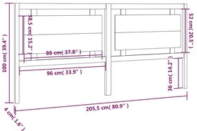 vidaXL Κεφαλάρι Κρεβατιού 205,5x4x100 εκ. από Μασίφ Ξύλο Πεύκου
