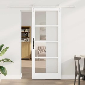 vidaXL Συρόμενη Πόρτα Λευκό 86 x 211 cm Μασίφ ξύλο πεύκου