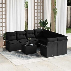 vidaXL Σετ Καναπέ Κήπου 9 pcs Μαύρο Πολυ ράταν