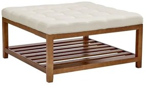 VEVOE Large Square Ottoman Coffee Table, 87.5 cm Tufted Coffee Table with Solid Wood Shelf Storage, Linen Solid Upholstered Footrest Ottoman for Bedroom Living Room, 400 LBS, Off-White