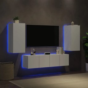 vidaXL Έπιπλα Τοίχου Τηλεόρασης 4 τεμ LED Λευκά από Επεξεργασμένο Ξύλο