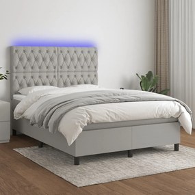 vidaXL Κρεβάτι Boxspring με Στρώμα & LED Αν.Γκρι 140x190εκ. Υφασμάτινο