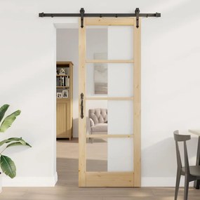 vidaXL Συρόμενη Πόρτα Χειροκίνητος Καφέ 78 x 211 εκ Ξύλο και μέταλλο