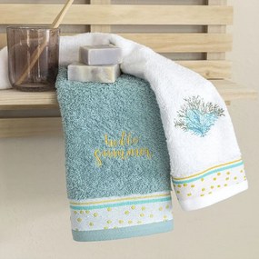 Πετσέτες Hello Summer (Σετ 2τμχ) White-Green Nima Towels Set 30x50cm 100% Βαμβάκι