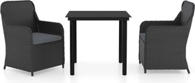 vidaXL Σετ Τραπεζαρίας Κήπου 3 Τεμαχίων Μαύρο με Μαξιλάρια