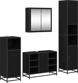 vidaXL Σετ Επίπλων Μπάνιου με ράφι 4 pcs Μαύρη Οξυά Επεξεργασμένο ξύλο