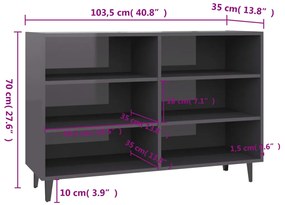 vidaXL Ραφιέρα Γυαλιστερή Γκρι 103,5 x 35 x 70 εκ. από Επεξ. Ξύλο