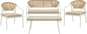 Σαλόνι Bonanza pakoworld σετ 4τμχ rattan μπεζ-αλουμίνιο λευκό