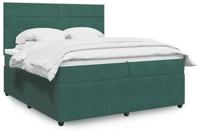 vidaXL Κρεβάτι Boxspring με Στρώμα Σκούρο Πράσινο 200x200εκ. Βελούδινο