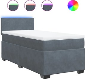 vidaXL Κρεβάτι Boxspring με Στρώμα Σκούρο Γκρι Single Βελούδινο