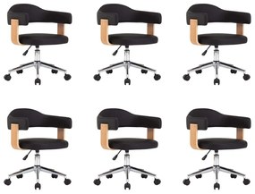 Καρέκλες Τραπεζαρίας Περιστρεφόμενες 6 τεμ. Μαύρες Συνθ. Δέρμα - Μαύρο