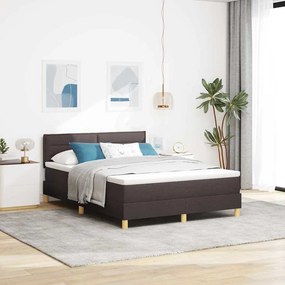 vidaXL LED Κρεβάτι με βάθρο Σκούρο Καφέ 140 x 200 cm ύφασμα