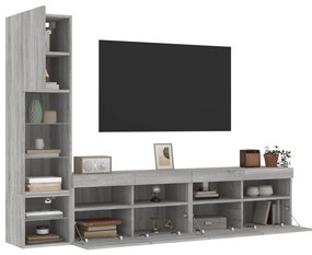 vidaXL Έπιπλα Τοίχου Τηλεόρασης 4 τεμ. LED Γκρι Sonoma από Επεξ. Ξύλο