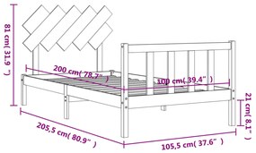 Σκελετός Κρεβατιού Χωρίς Στρώμα 100x200 εκ. Μασίφ Πεύκο - Καφέ