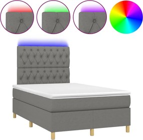 vidaXL Κρεβάτι Boxspring με Στρώμα &amp; LED Σκ.Γκρι 120x200 εκ Υφασμάτινο