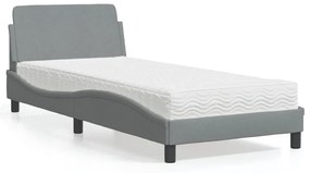 Κρεβάτι με Στρώμα Ανοιχτό Γκρι 80x200 εκ. Υφασμάτινο