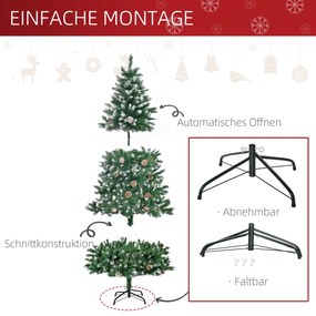 HOMCOM Τεχνητό Χριστουγεννιάτικο Δέντρο 180 εκ. Πεύκο Τεχνητό με 59 Κουκουνάρια, Χιόνι, 1111 Κλαδιά για Εσωτερικό Χώρο