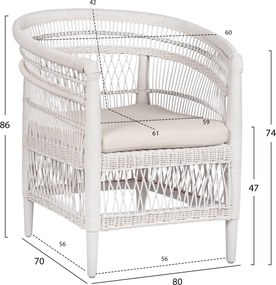 ΠΟΛΥΘΡΟΝΑ MALAWI HM9635.02 ΞΥΛΟ ΜΑΟΝΙ ΜΕ RATTAN ΛΕΥΚΟ--Β'ΔΙΑΛΟΓΗΣ 80x70x86Υεκ.