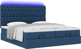 vidaXL Οθωμανικό κρεβάτι με στρώματα &amp; LEDs Μπλε 200x200cm ύφασμα