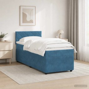 vidaXL Κρεβάτι box spring με στρώμα Μπλε 100 x 200 cm Βελούδο