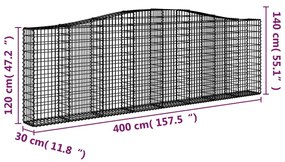 Συρματοκιβώτια Τοξωτά 5 τεμ. 400x30x120/140 εκ. Γαλβαν. Ατσάλι - Ασήμι